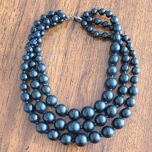 Black Multi-Strand Beaded Necklace with Glossy Finish